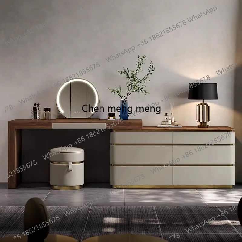 

Light luxury makeup table, luxury house, simple black walnut integrated dresser