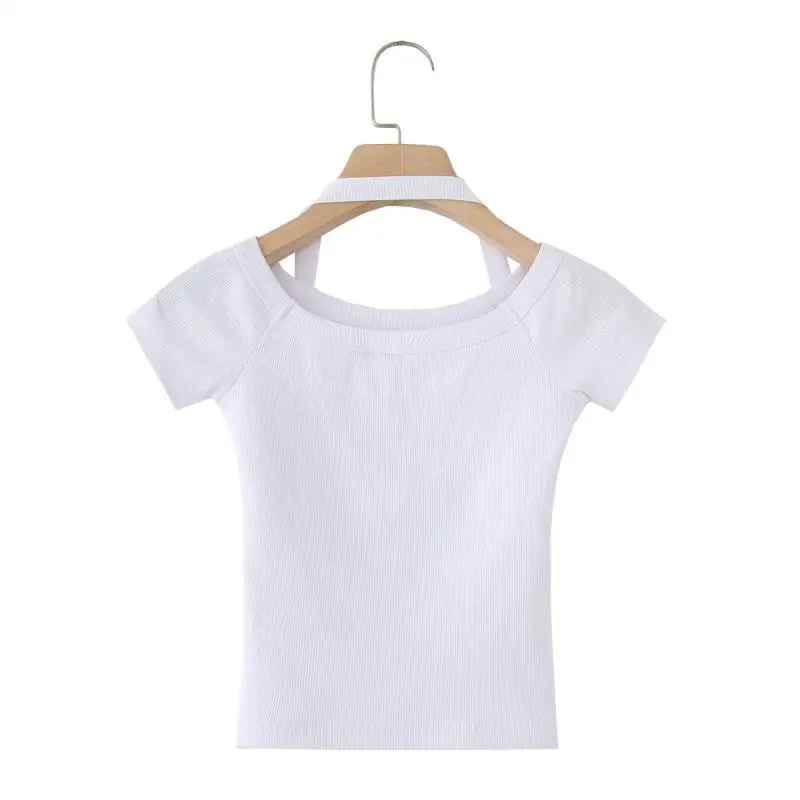 

Новая летняя женская футболка Fre Sle с высокой талией, облегающая футболка ort Sve Hanging Ne White Simple INS Top из смеси хлопка и полиэстера