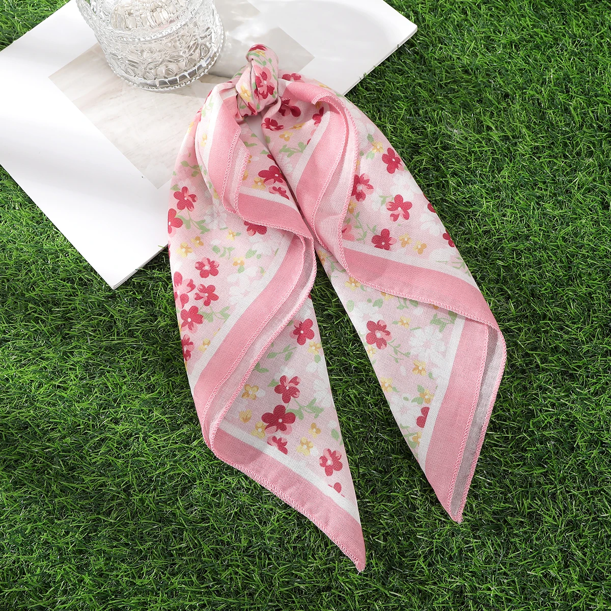 AWAYTR Pink Flower Pattern Headband Hair Scarf Bands for Women Party Headwear Cartoon Print Bandana Turban Hairband Headpiece