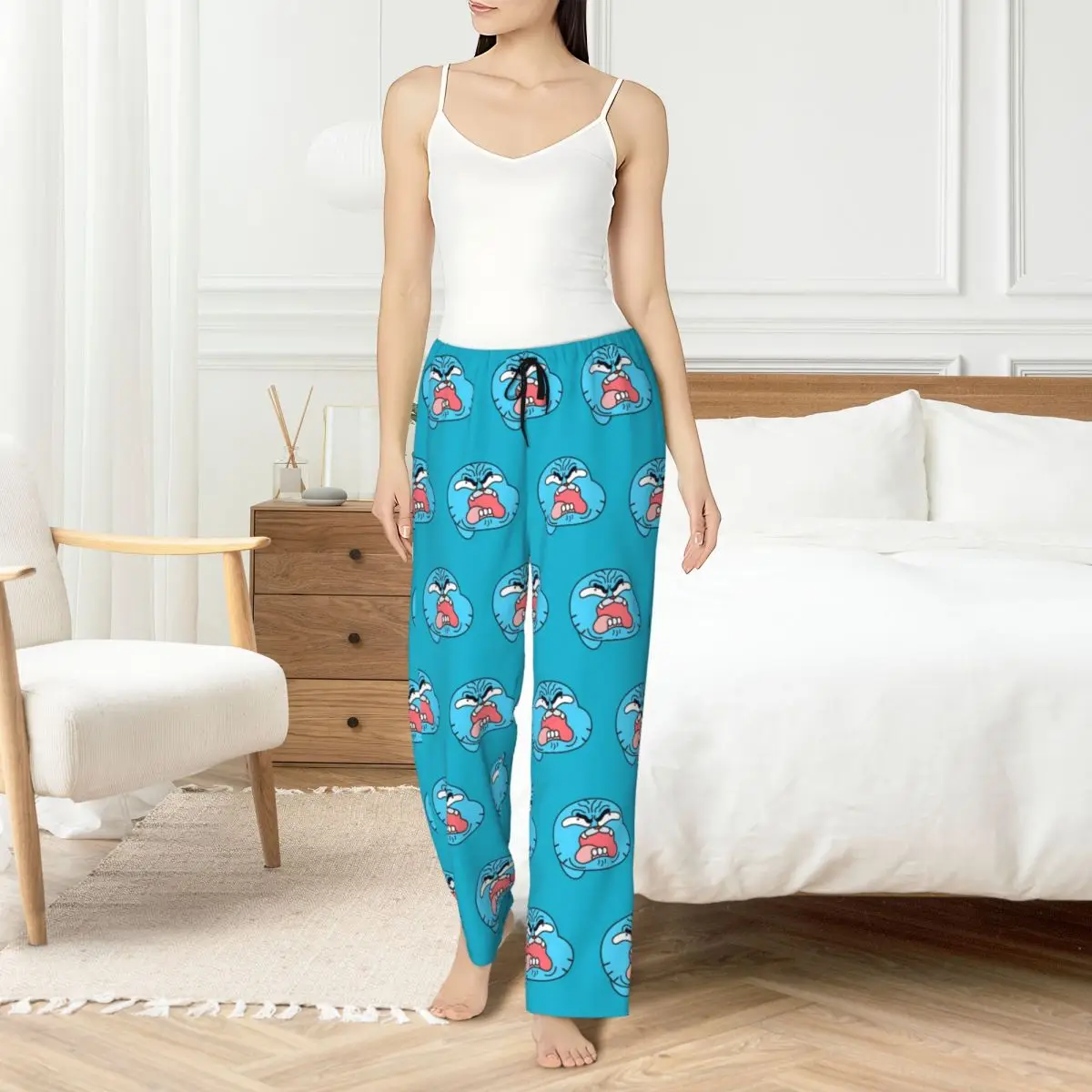Custom Printed Women's The Amazing World Of Gumball Pajama Pants Cartoon Sleepwear Sleep Lounge Bottoms with Pockets