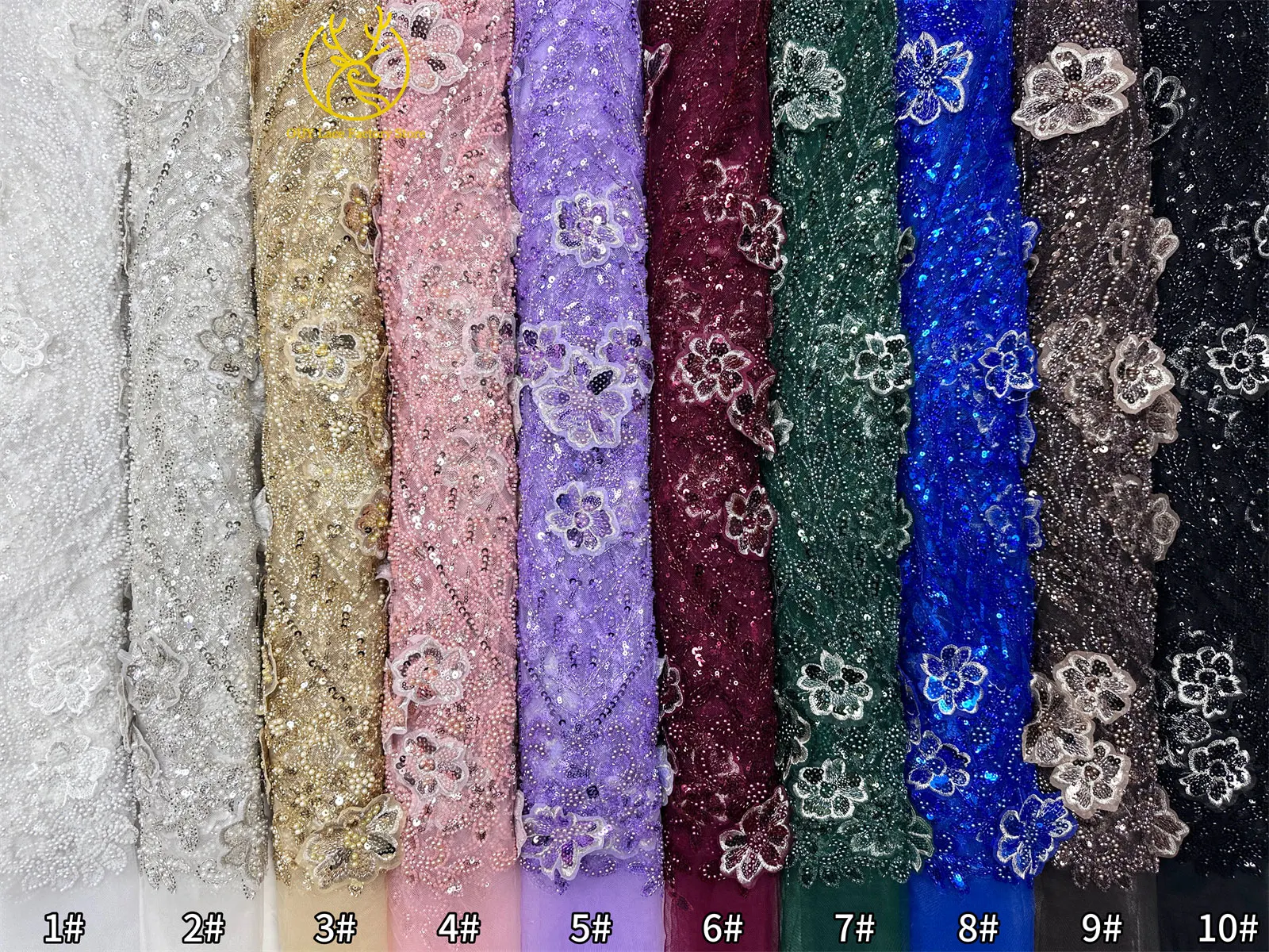3D-Stickerei Blumen Französische Pailletten Perlenbesetzter Spitzenstoff aus Polyester 2026 Hochwertiger Afrikanischer Spitzenstoff für Hochzeitsfeiern Tüll 5 – Detail 3