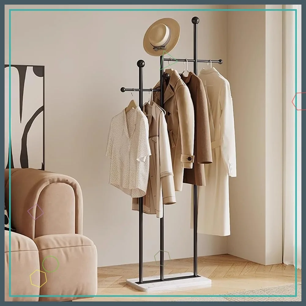 

Heavy Duty Standing Coat Rack with Marble Base, 19.7x11x68.9 Inches, Black Metal Clothes Hanger for Coats Hats Scarves