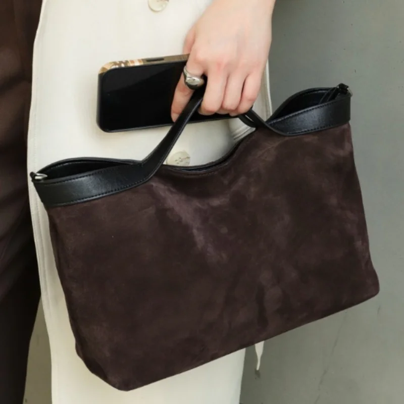 

Fashion Simple Single-shoulder Bag Matte Texture Handbag Magnetic Closure Tote Bag Straight Handle Leather Trim Crossbody Bag