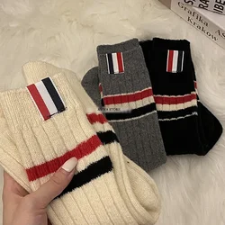 Chaussettes longues rayées en laine pour femmes, chaussettes chaudes, tube haut, confortable, doux, mode rétro, hiver, haute qualité, Home Sox