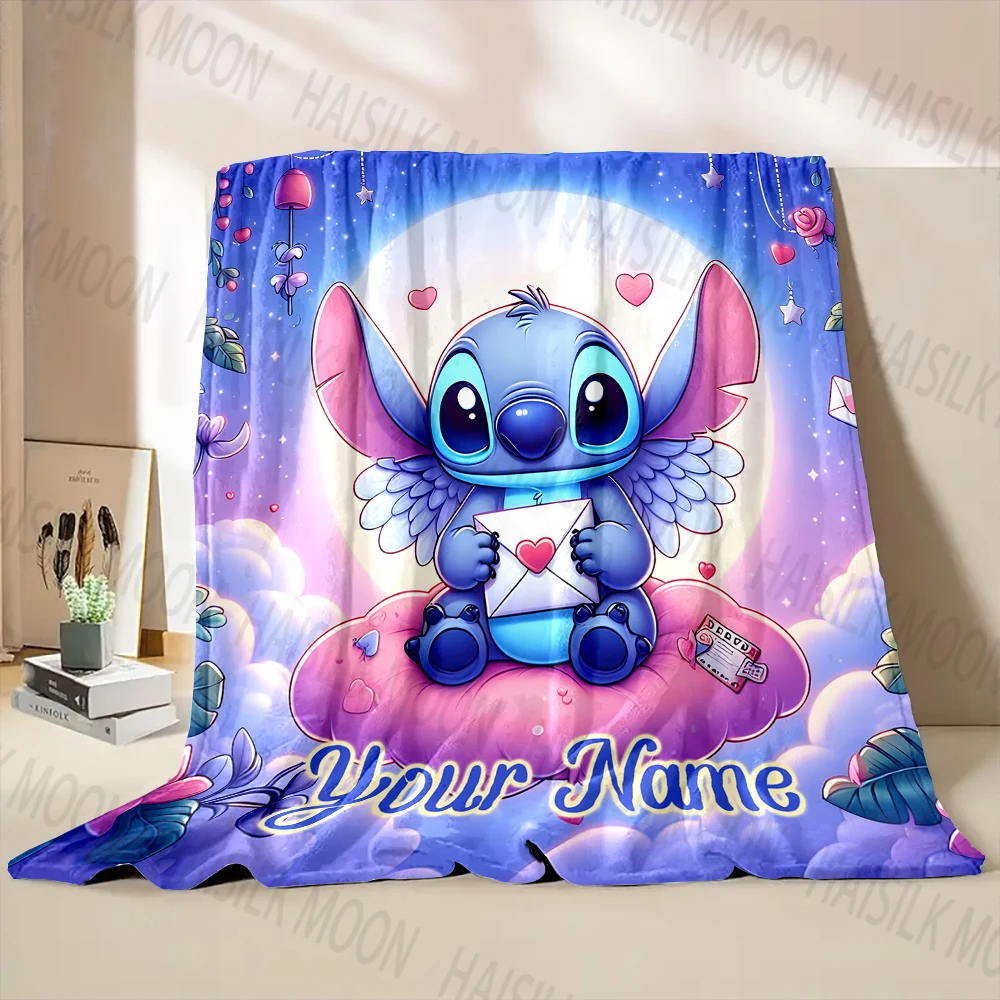 ディズニーステッチプリントブランケット、名前でカスタマイズ可能、柔らかくて暖かい、家庭、オフィス、キャンプ、車、ソファ、車に適しています (メモu名)