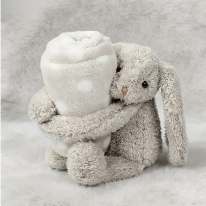 

Игрушка-одеяло «Серый плюшевый кролик» — мягкое детское одеяло 2-в-1 с мягкими животными, успокаивающий дорожный компаньон