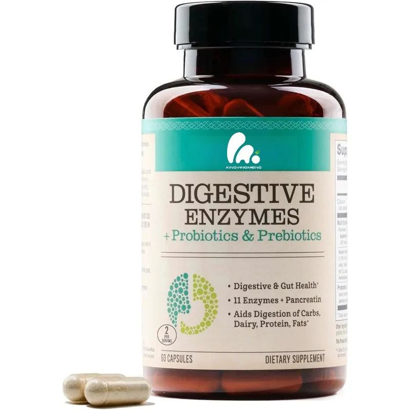 

Digestive enzymes containing probiotics and prebiotics - Digestive and intestinal health - Non soy, non GMO -60 capsules