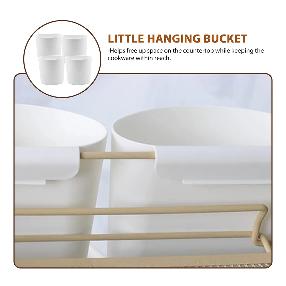 

4pcs Hanging Bucket Storage Baskets White Rolling Cart Accessories Small Trash Can Waste Basket Fruit Organizer Storage