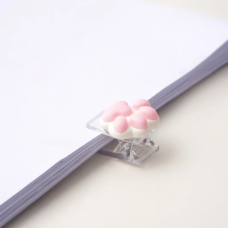 4Pcs Cute Cartoon Resin Cat Paw Decor Acrylic Paper Clip Girl Scrapbook Journal Storage Clip Memo Photo Clamp Office Accessories