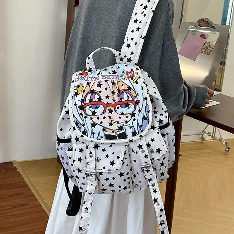 Richme Y2K Women Backpacks 2025 Aesthetic Anime Star Shaped Print Mochilas Para Mujer New Design Students Commute Bag Female
