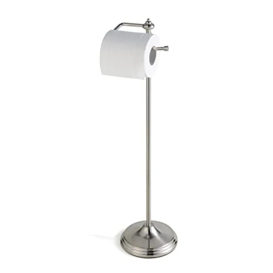 

Bathroom Free Standing Toilet Tissue Paper Roll Holder Stand with Reserve Function Satin Nickel