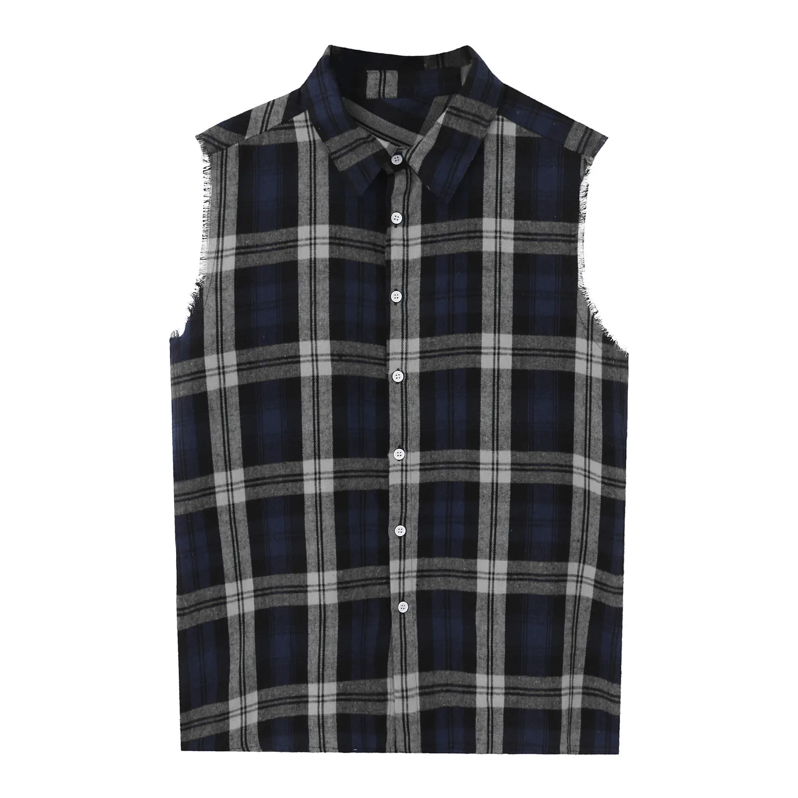 Mens Summer Vest Sleeveless Plaid Shirts Turn Down Collar Oversized Tops Vintage Streetwear Clothing Sports Loose Shirt Vests