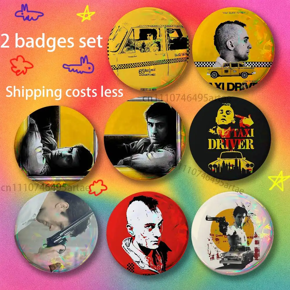 Classic Movie Taxi Driver Brooches for Backpack Accessories 25,32,44,58,75mm Round Enamel Pins 2-piece set Cartoon Anime Badge