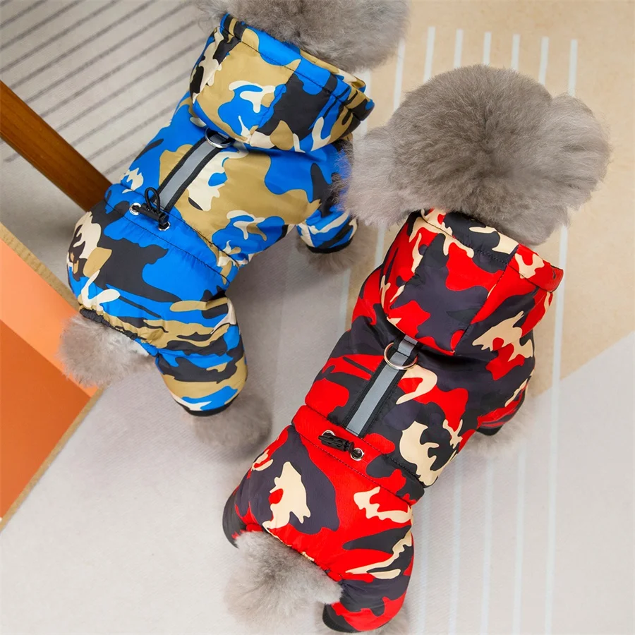 Dog Winter Thicken Coat Warm with D Ring Pet Jumpsuit Camouflage Puppy Jacket For Small Dogs Overalls Chihuahua Bulldog Costumes