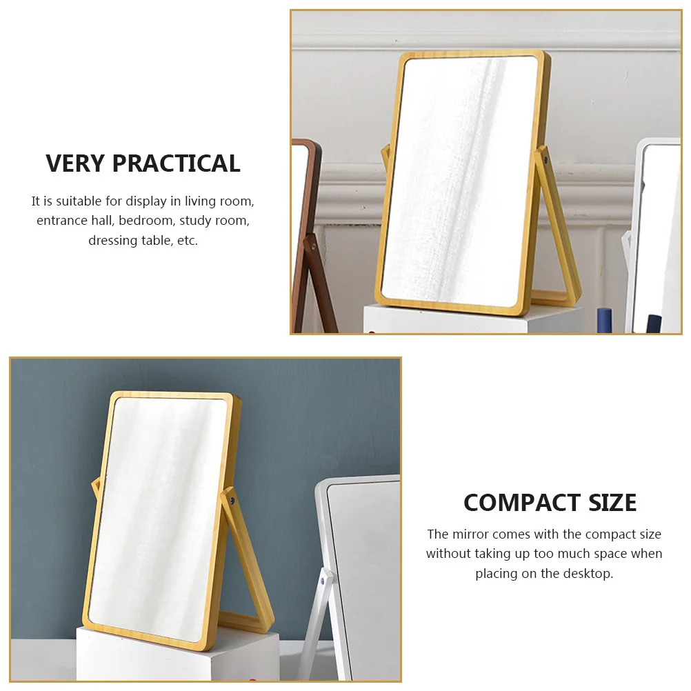 

Wood Makeup Mirror Smooth Rounded Edges Light Yellow Compact Desktop Mirror for Bedroom Dressing Table Desktop Decor