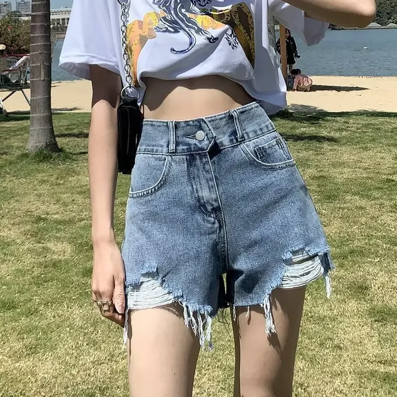 

Denim Shorts, Women's High Waisted 2026 New Style, Summer Slimming Look, Ripped Hole, Frayed Edge Pants, Thin Version