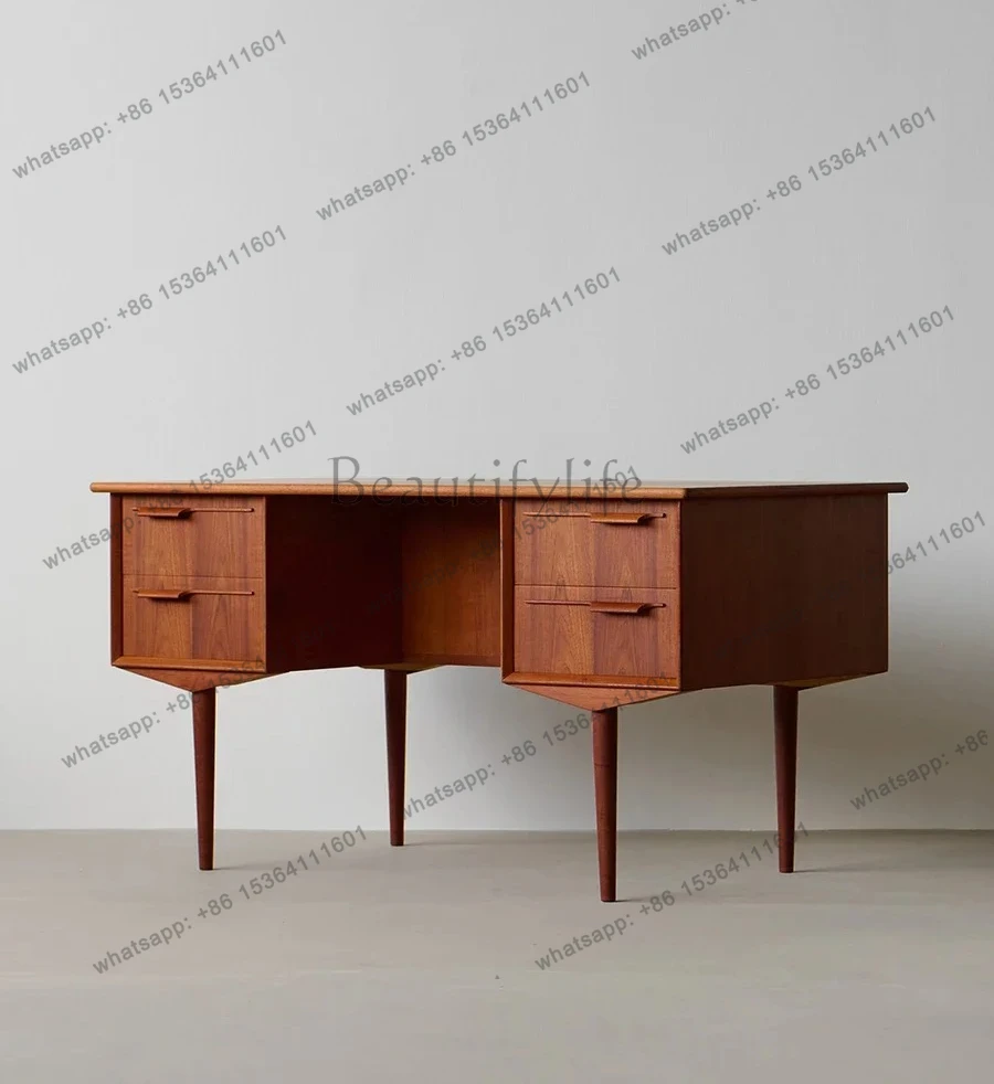 LXVintage design log desk cherry wood computer desk storage drawer danish writing desk teakSSS