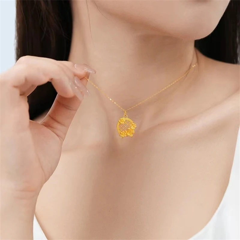 999 Pure Real Gold 24K Flower Pendant Necklace Fine Jewelry For Woman Gift Fine Jewelry