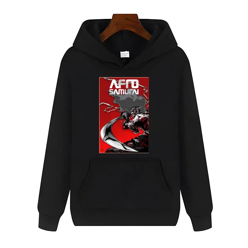 Retro Anime AFRO SAMURAI Graphic Hoodies Autumn Winter Fashion Men Women Pullovers Sweatshirt Tops Hip Hop Punk Black Streetwear