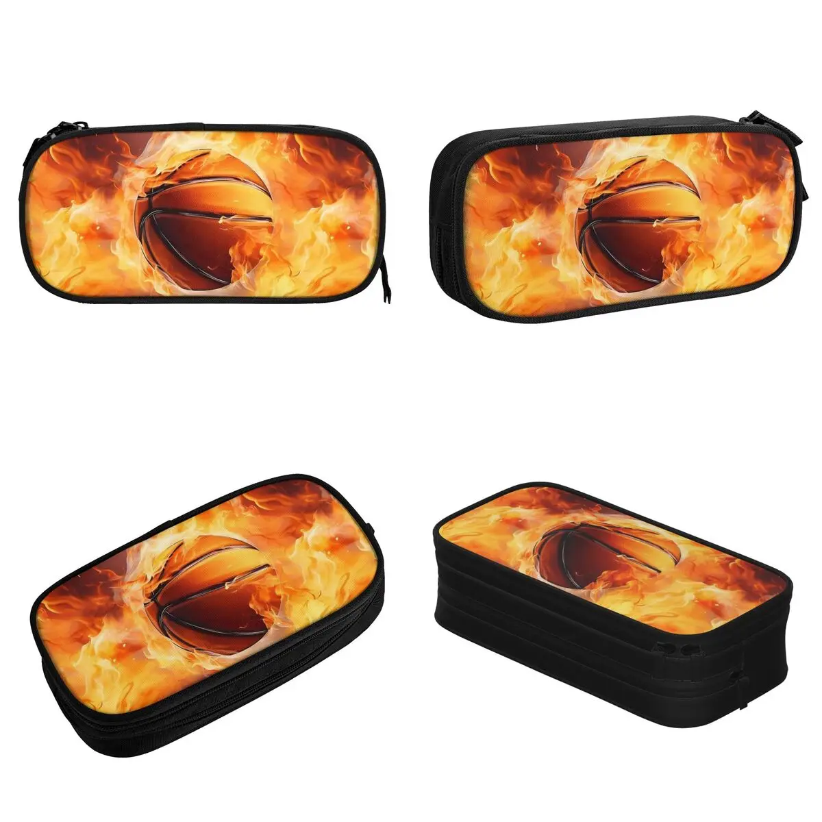 Basketball On Fire Pencil Cases Fun Pen Bag for Student Large Storage School Supplies Gift Pencil Pouch