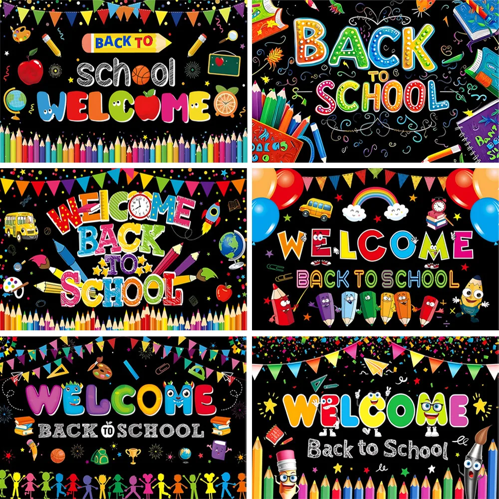 New Welcome Back Background Back to School Party Classroom Decoration Banner Pencil Chalk Student Kids Photo Shoot Props Gifts