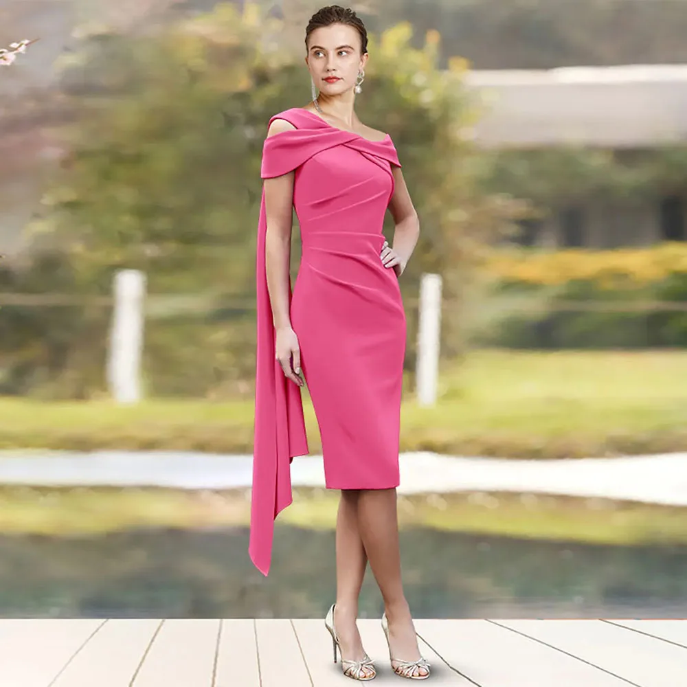

Hot Pink Mother of the Bride Dresses 2025 Simple Sheath Wedding Guest Gowns Tea-Length Elegant Dress Women For Wedding Party