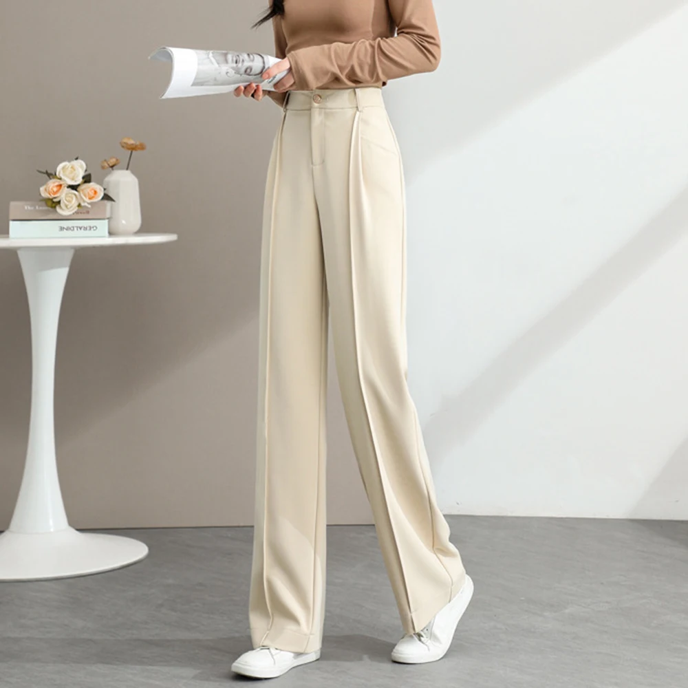 

2024 Spring New High Waist Wide Leg Pants Woman With Wrinkles for Slimming Vertical Sense Straight Leg Autumn Elegant OL Suit