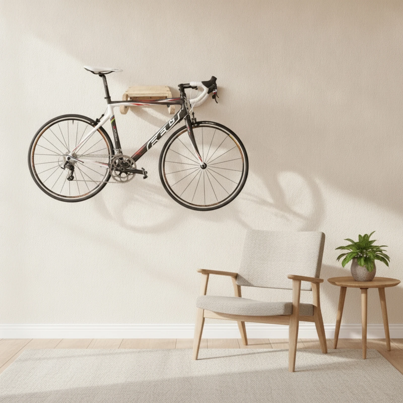 Wooden Bike Hanger Minimalist Road Bike Hanger Cycle Wall Mount Elegant Decorative for Cyclists, Apartment, Garage