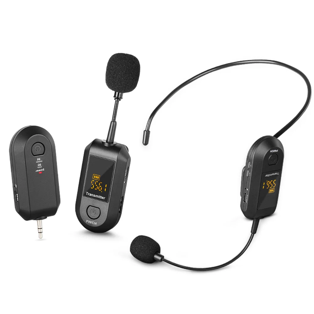 ชุดหูฟังไมโครโฟนไร้สาย 2.4G เครื่องส่งสัญญาณ 2 ใน 1 Mic Plug and Play ไมโครโฟนไร้สายสําหรับเครื่องขยายเสียงลําโพงการสอน