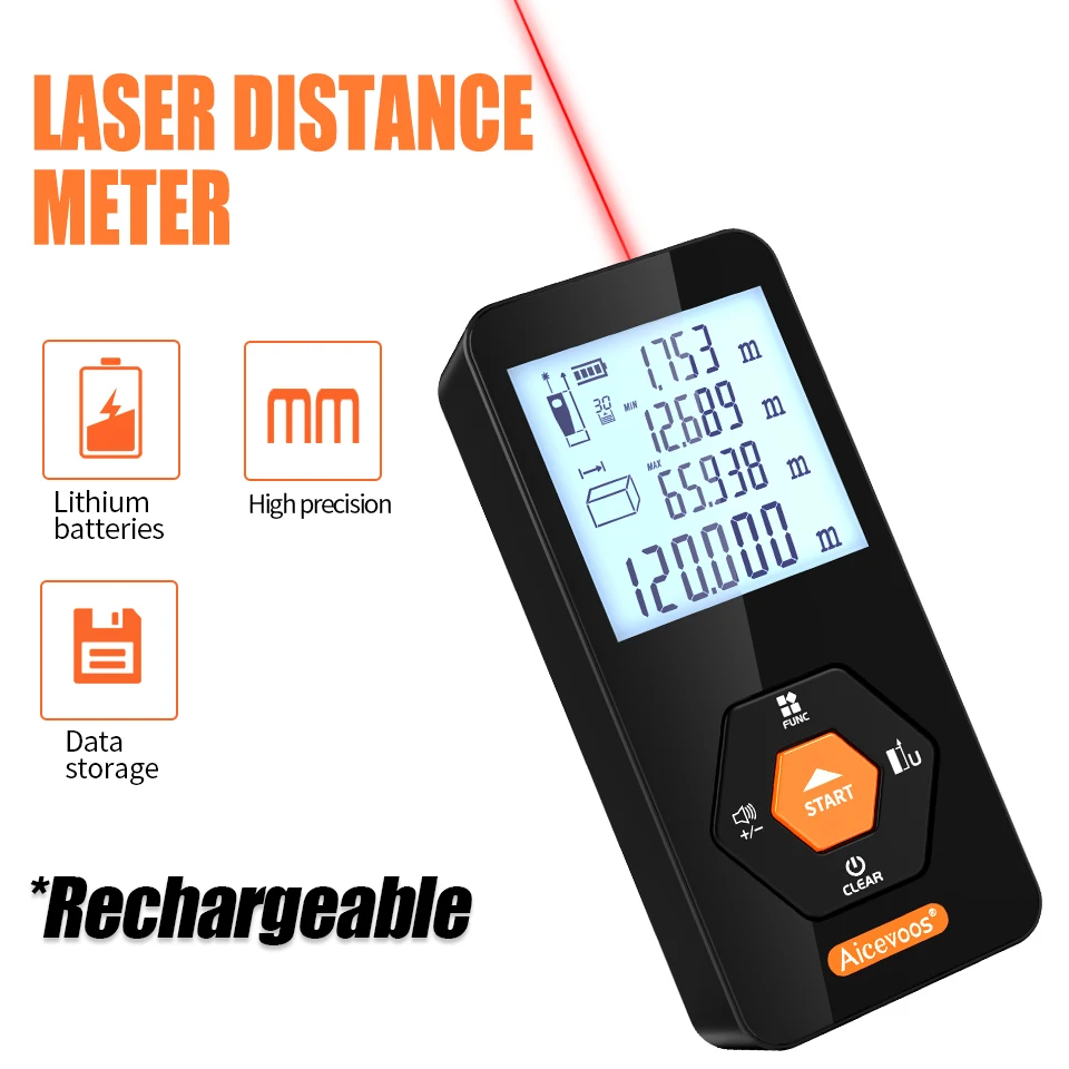 Aicevoos-telémetro láser Digital, medidor de distancia láser Trena, cinta métrica, telémetro de ruleta, 50M, 70M, 100M, 120M