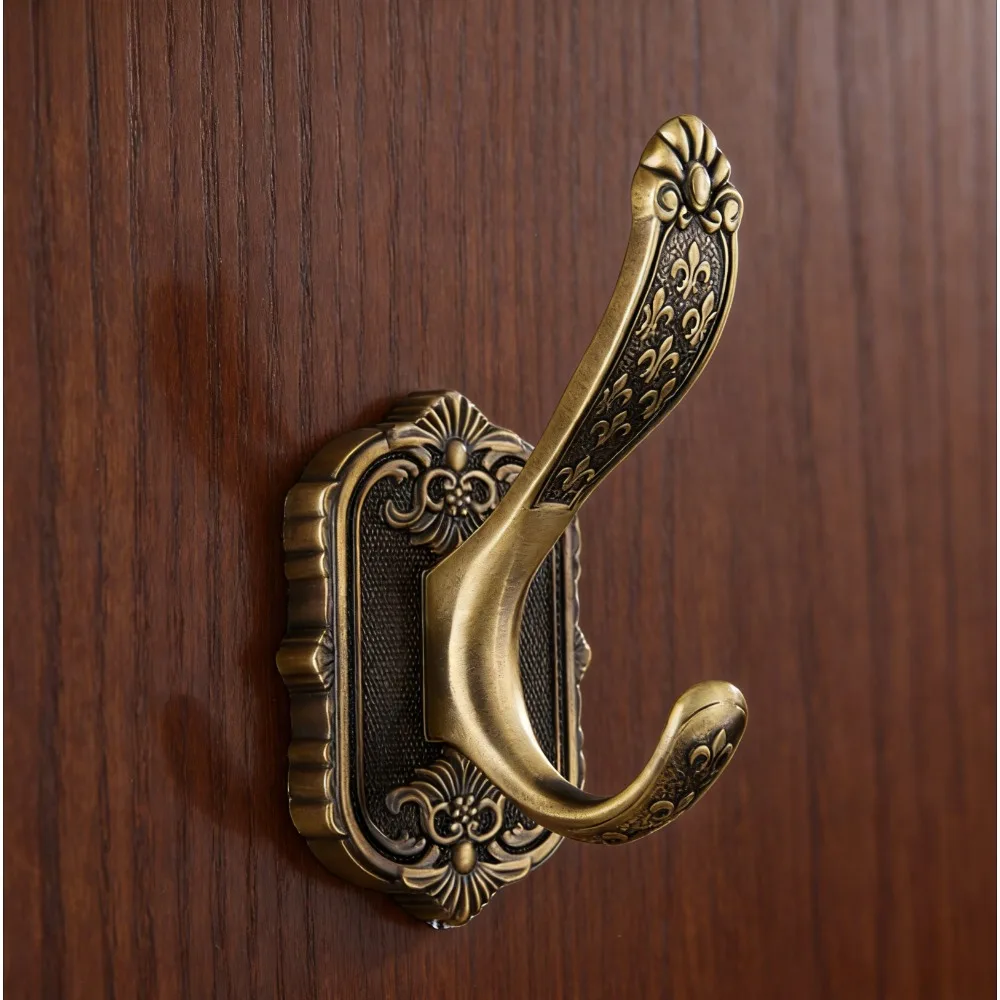 装飾品-アンティーク真鍮製フック、ヴィンテージ壁掛け式バスルームコートハンガー