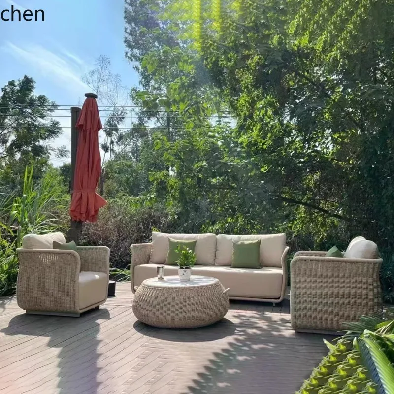outdoor sofa villa courtyard garden rattan furniture outdoor terrace modern teak coffee table combination