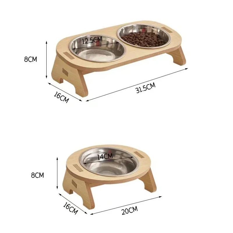 Elevated Tilted Single Double Pet Bowls Cat Double Bowl Cat Stainless Steel Food Dog Bowls Wooden Stand Dog Feeder Cat Supplies