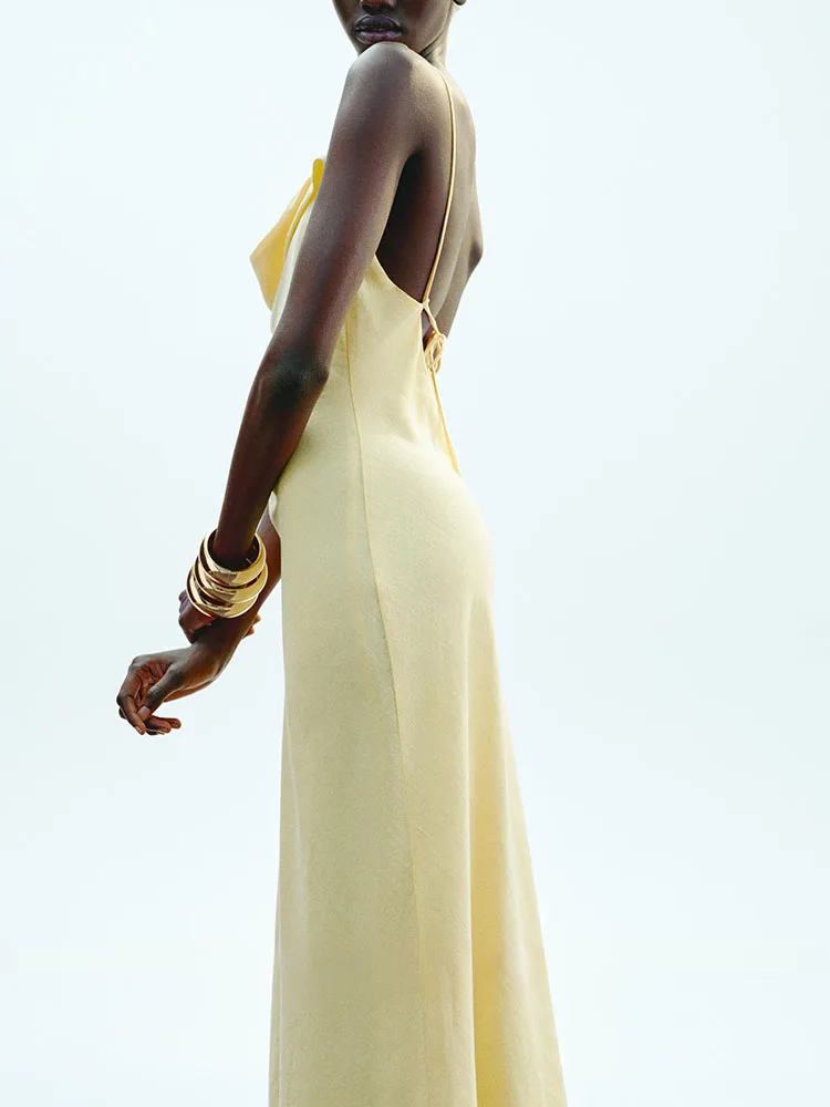 

Sexy Bal Mixed Modal Midi Dr ZA2025 Summer New Women's Clothing Innerwear Sle Gown Long Evening Dr for Par