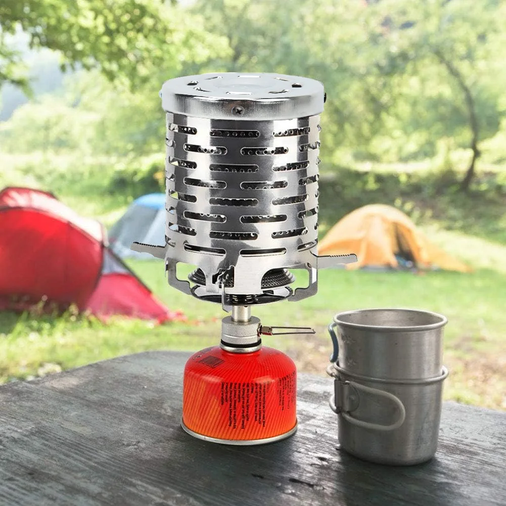 Capa de aquecimento de fogão mini lâmpada aquecedora para caminhadas, barraca de fogão aquecedor de aço inoxidável com alça aquecimento portátil ao ar livre