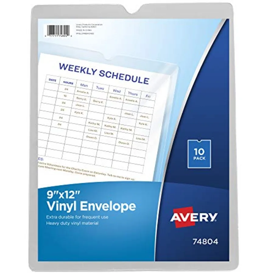 

File Envelopes, 9" x 12" Travel Document Organizer, Holds up to Sheets, 10 Clear Vinyl Envelopes 74804