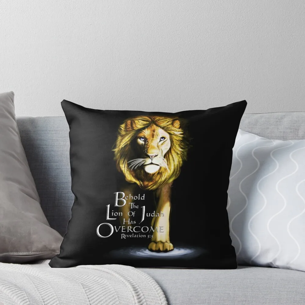 Lion of Judah With Scripture (Gold) Throw Pillow Pillow Decor Couch Cushions pillow