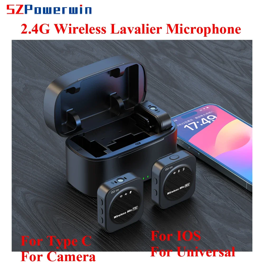 Powerwin 2.4G Draadloze Lavalier Microfoon 50M Transmittion Bluetooth Oplaadbasis Voor Ios Type C Camera Ruisonderdrukking