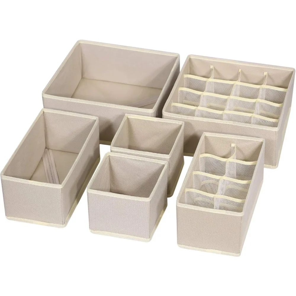 

6-Pack Beige Foldable Fabric Drawer Organizers – Underwear, Sock & Baby Clothes Storage