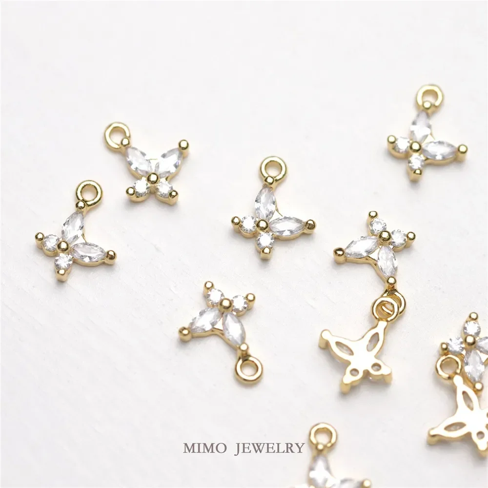 الحفاظ على اللون مطلية بالذهب الضوء البرسيم الذهب لاكي جراس الزركون مجموعة صغيرة قلادة مزدوجة قلادة DIY #3