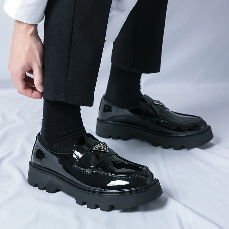 New Men Business Dress Shoes Black Thick soled Wear resistant One Step Business Fashion Brand Lefu Shoes 38-45 Men Shoes