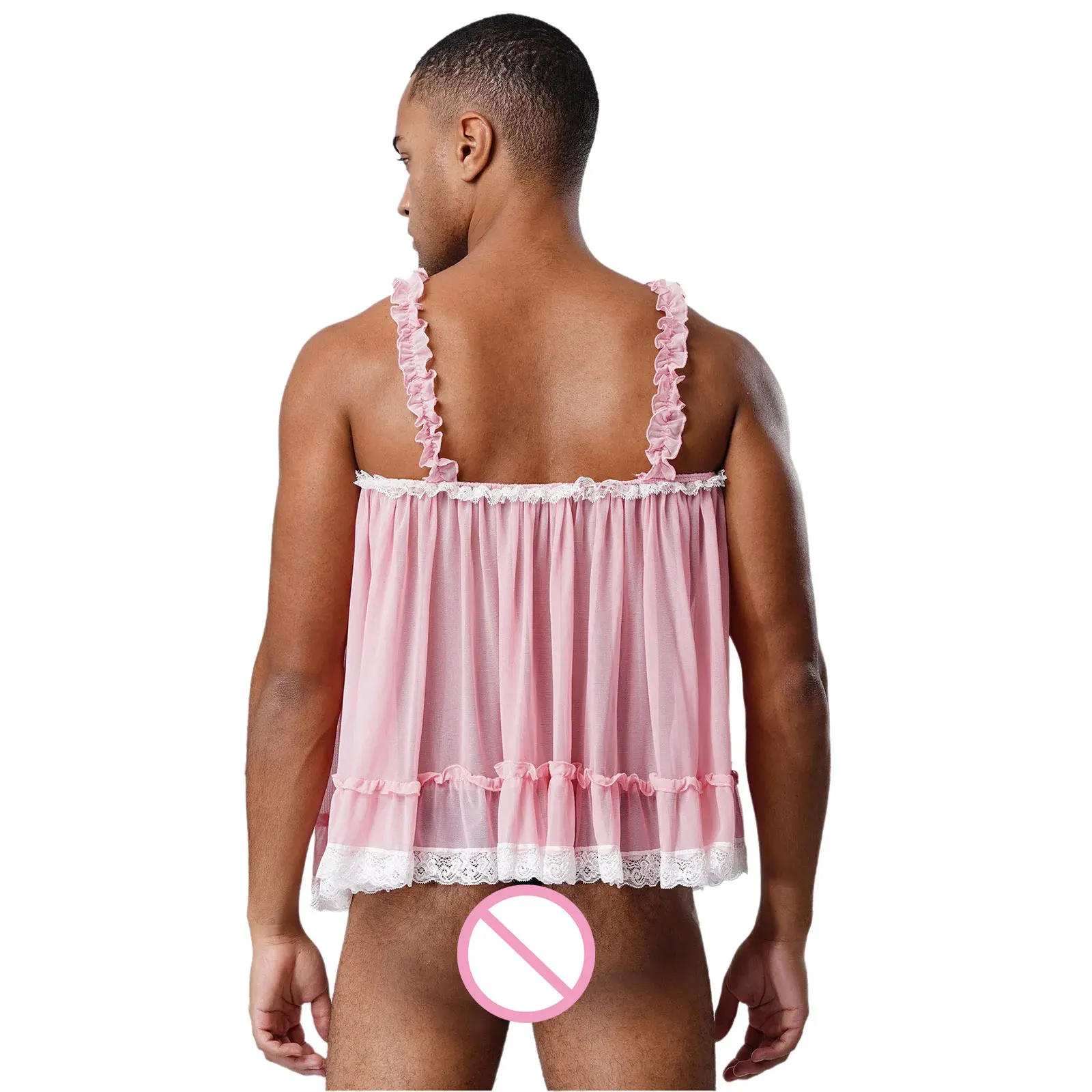 Женские и мужские сексуальные прозрачные Babydolls, прозрачный сетчатый топ с рюшами на бретельках и бантом, кружевная отделка, топы на бретельках, нижнее белье, клубное соблазнительное ночное белье