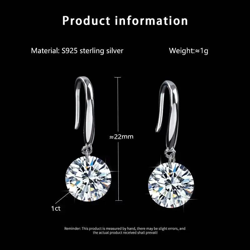 1\2 Carat Moissanite Drop Earrings, Ins Trendy Style, S925 Sterling Silver Earrings