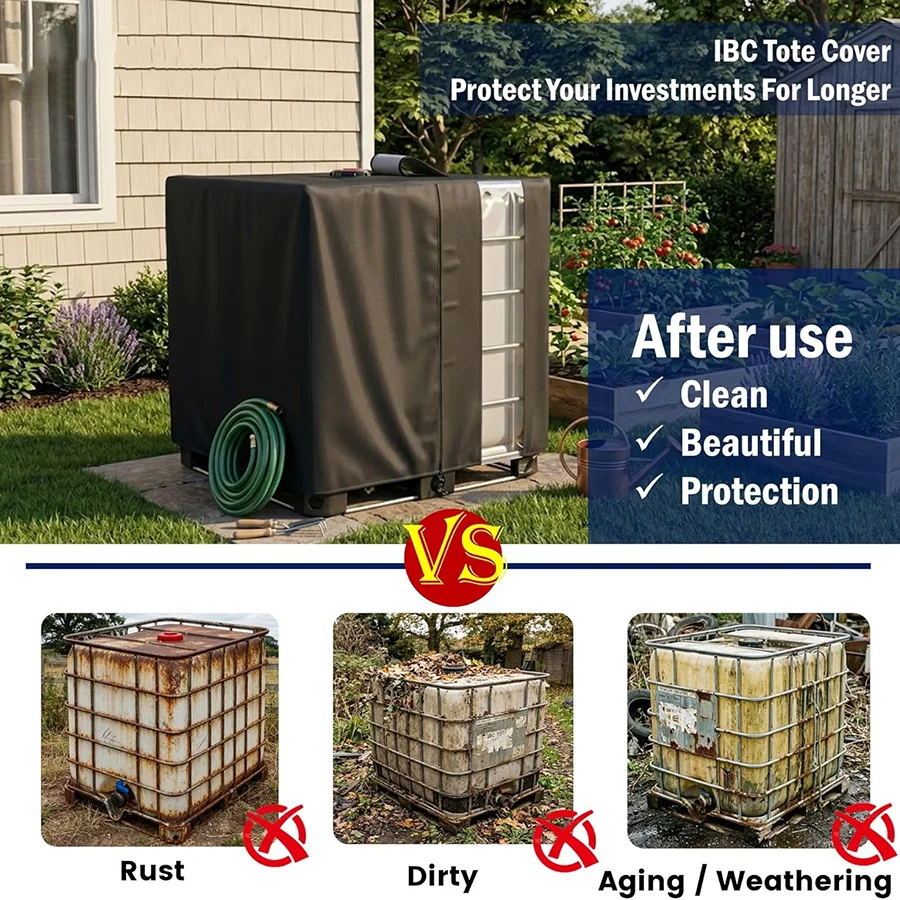 1000L IBC Tank Cover All Weather 210D Oxford Outdoor Waterproof Protector with Transparent Strip for Water Level Monitoring