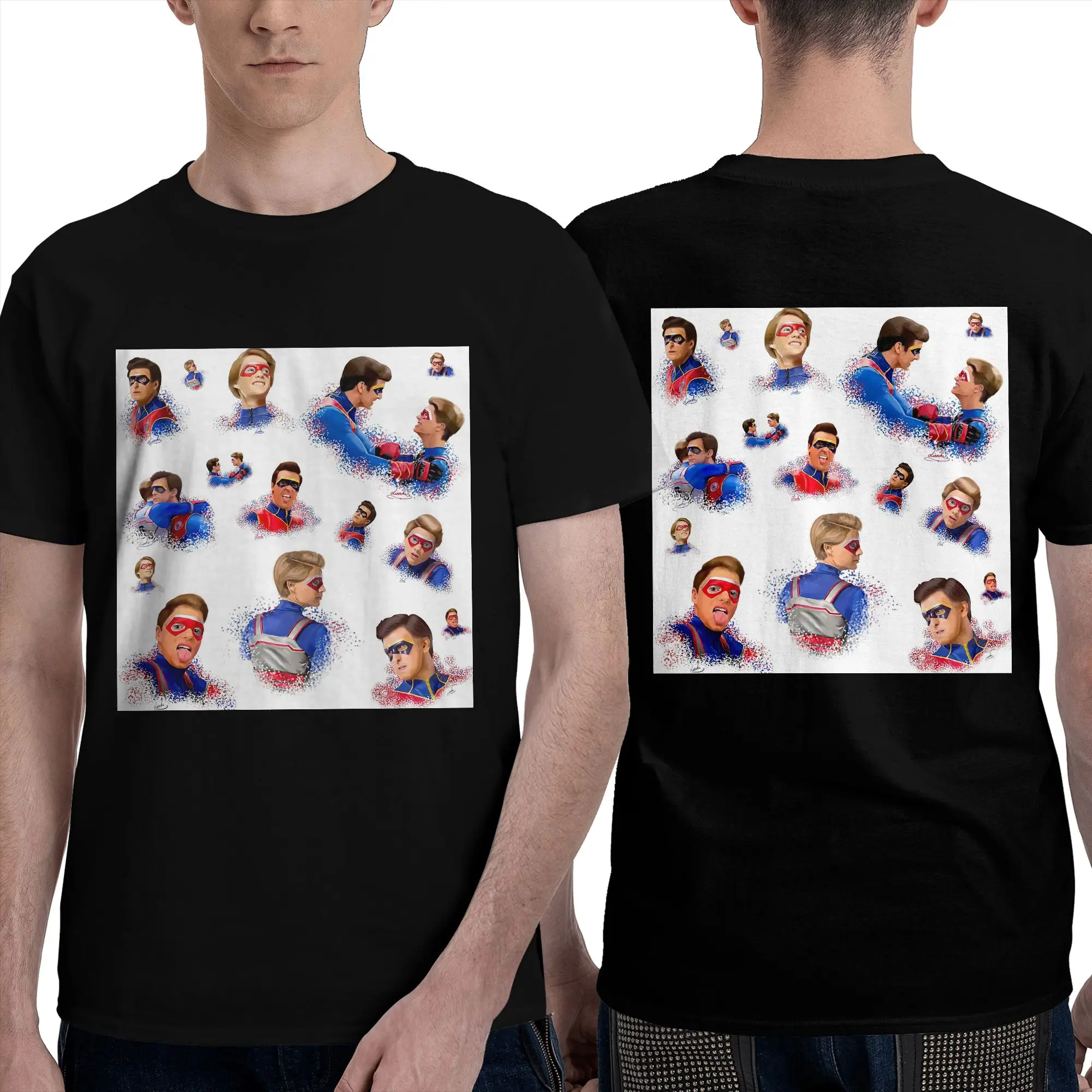 100% Cotton Captain Man and Kid Henry Danger Drawing T-Shirt Men's Double Sided T Shirt Men Crew Neck Shirts Tops Oversized
