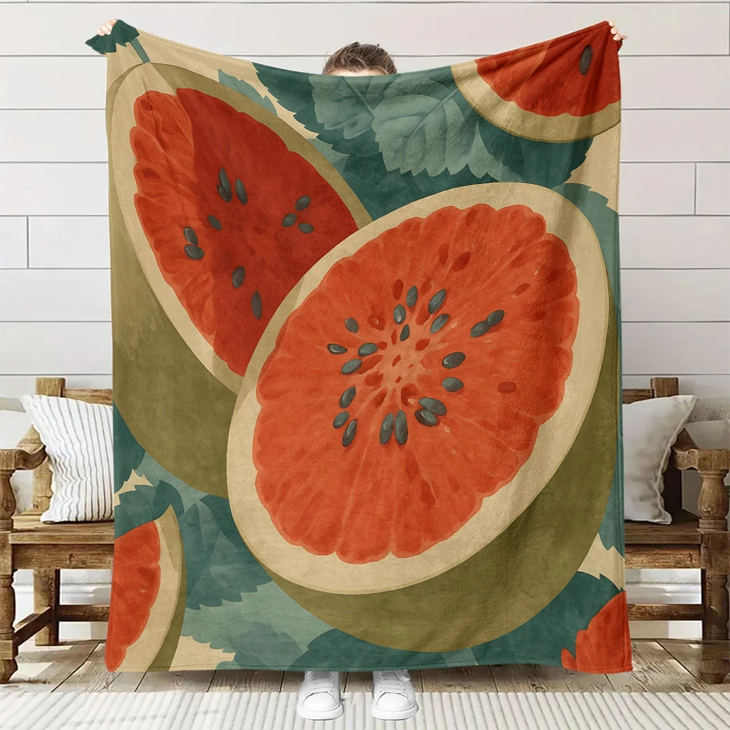 1pc Watermelon Slice Flannel Blanket - Quilted Bedspread with Juicy Fruit Print, All-Season Soft Bed Cover Suitable for Couch