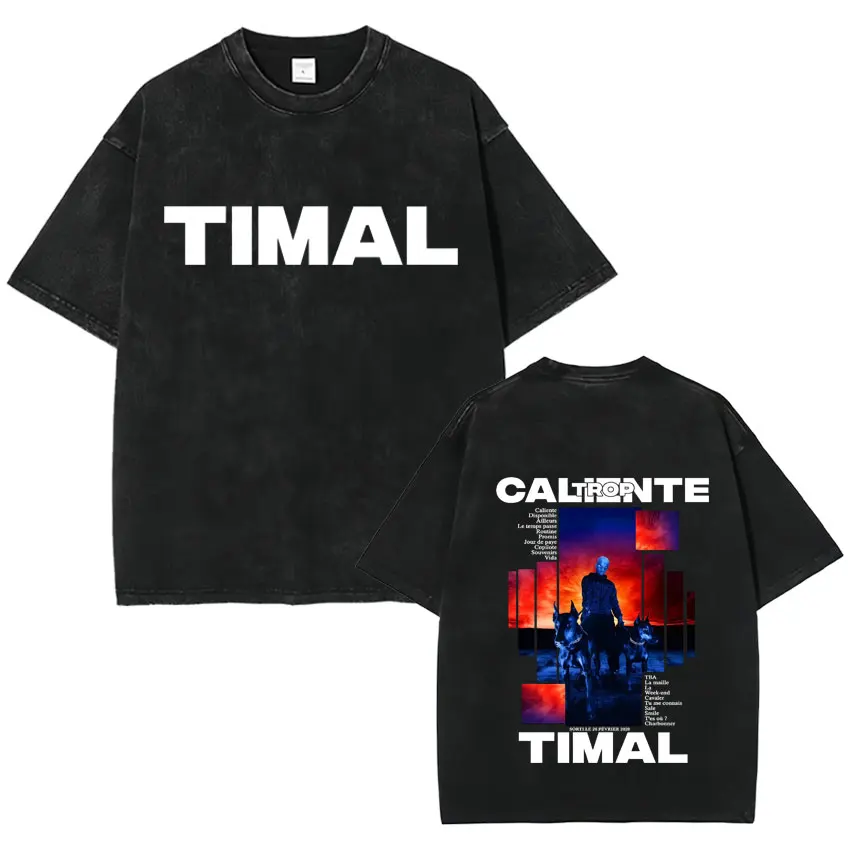 

Винтажная стираная модная футболка TROP CALIENTE TIMAL с графикой, модная футболка большого размера в стиле поп, мужская и женская двусторонняя футболка, уличная одежда