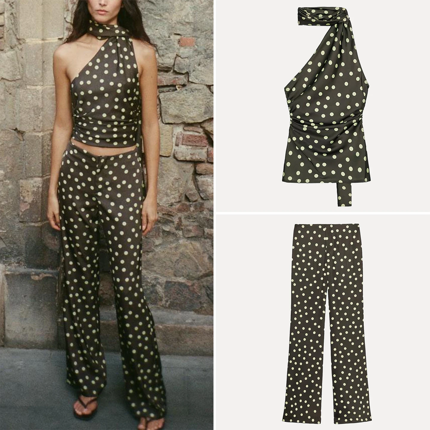 

Z Women's Faion Set Ne Scarf Sle Top with Flared Pants Autumn 2025 New Arrival Ele Casual Four Seasons Wear