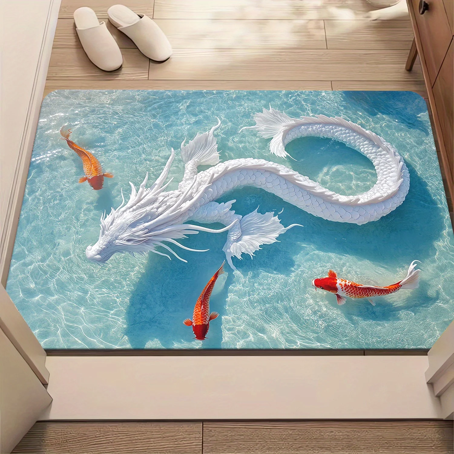 Chinese Dragon Bath Mat White Dragon Floor Mat Non Slip Bathroom Rug Soft Carpet Welcome Mats Front Door Home Decor