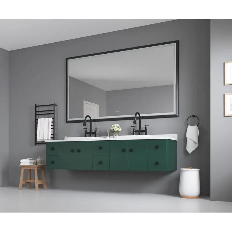 

72" W x 48" H Oversized Rectangular Black Framed LED Anti-Fog Dimmable Wall Mount Mirror for Bathroom and Gym